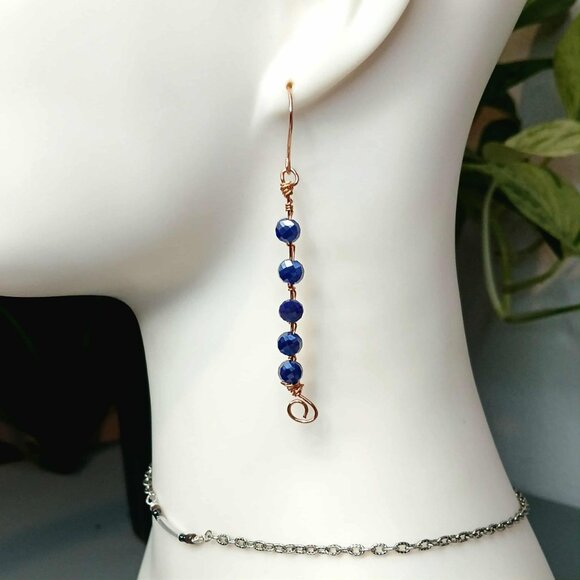 Boho Chic Cobalt Faceted Glass Beaded Dangle Earrings, Statement Earrings, 3" - Picture 1 of 6